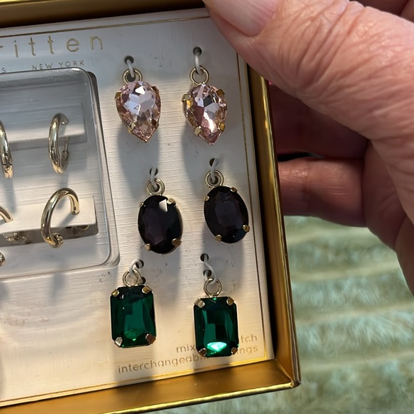 Unwritten Pierced Earrings Gold Plated Interchangeable Small Hoops Glass Charms - Picture 3 of 6